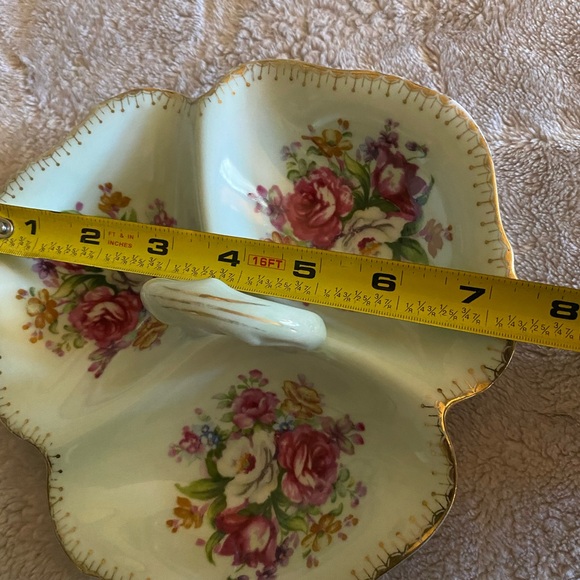 Norcrest French bouquet Porcelain Divided Dish. Light mint color. 1952 - Picture 3 of 3